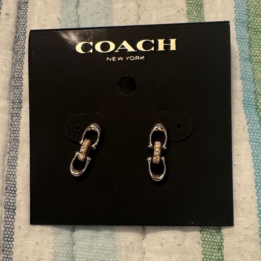 Coach Two-Tone Signature C Double Drop Earrings